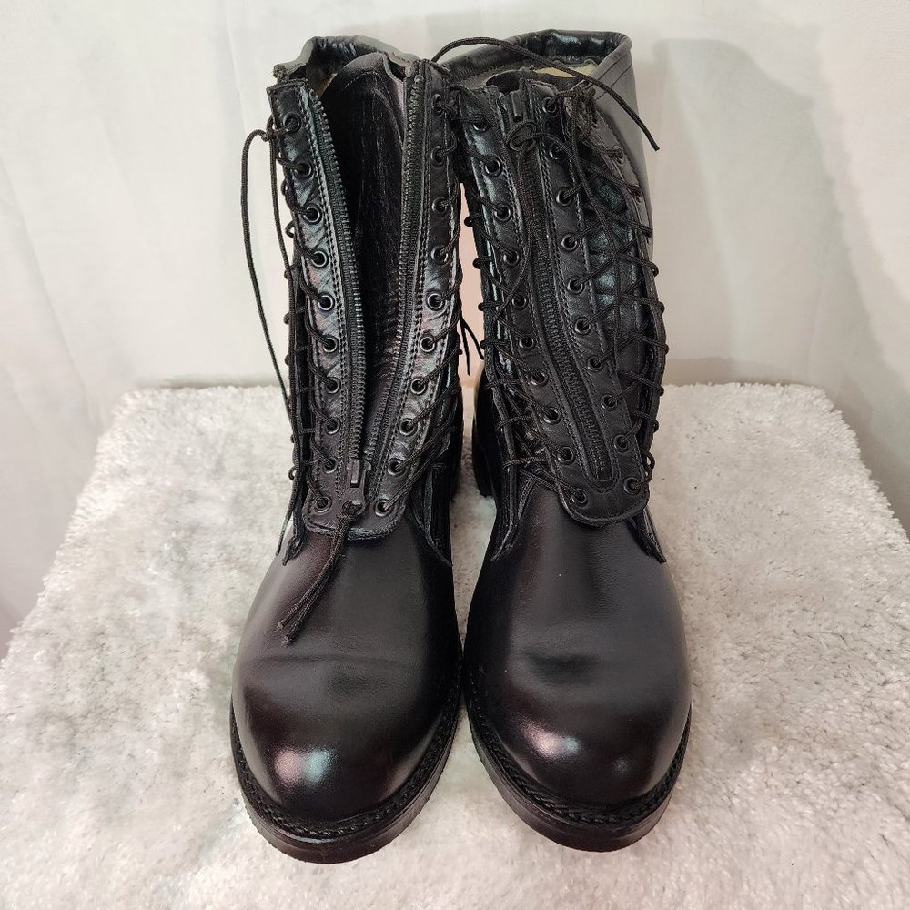 Addison Shoe Company Black Combat Boots Size 10E NWOB Lace Up & Zip Closure.